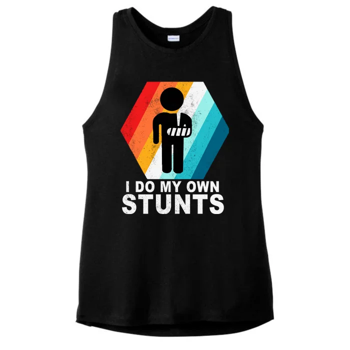 I Do My Own Stunts Retro Funny Meme Ladies Tri-Blend Wicking Tank