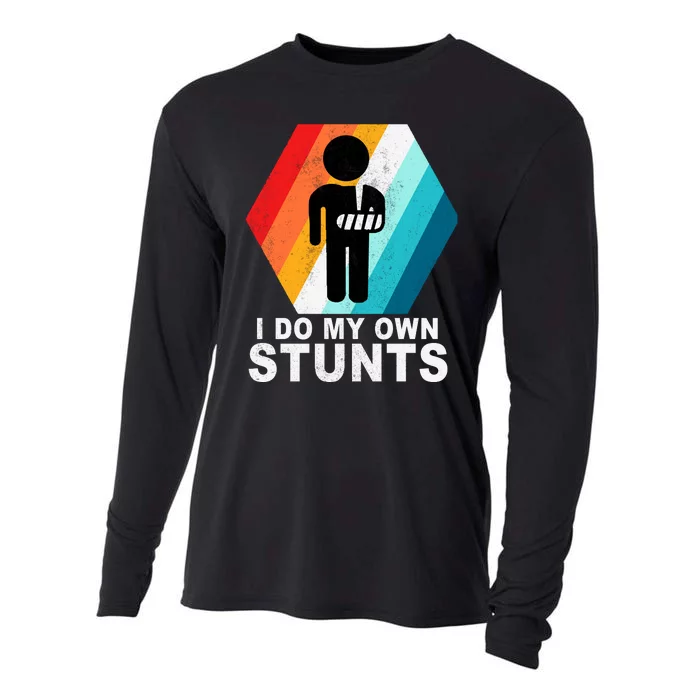 I Do My Own Stunts Retro Funny Meme Cooling Performance Long Sleeve Crew