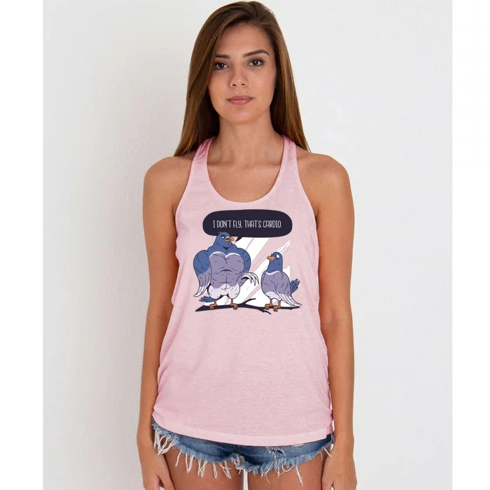 I Don't Fly That's Cardio Pigeon Funny Women's Knotted Racerback Tank