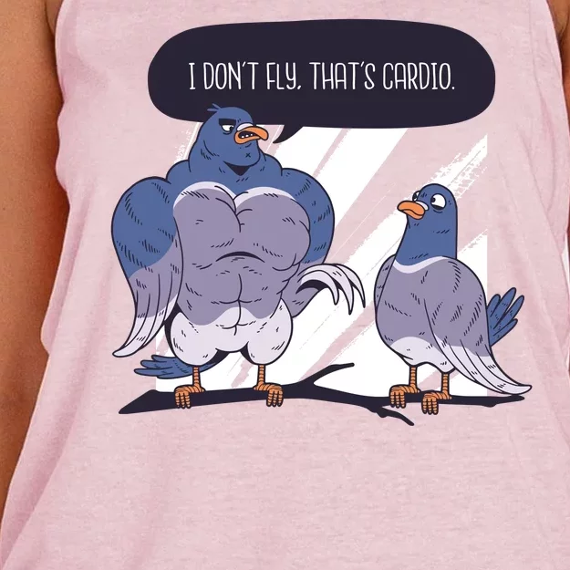 I Don't Fly That's Cardio Pigeon Funny Women's Knotted Racerback Tank