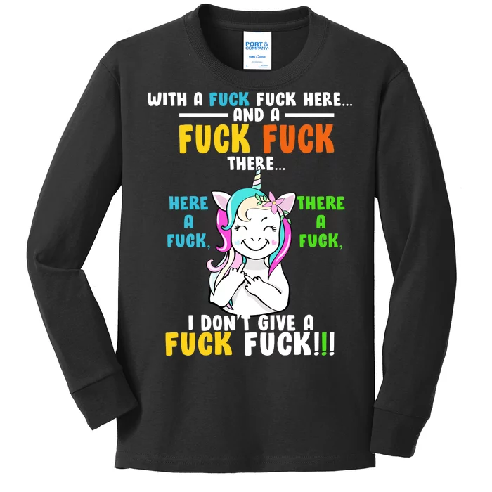 I Don't Give A Fuck Fuck Offensive Funny Unicorn Kids Long Sleeve Shirt