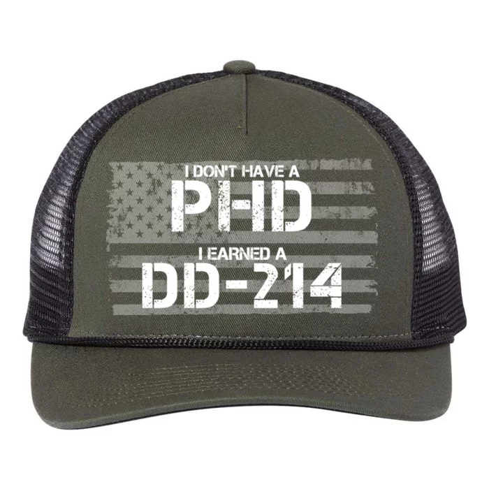 I Don't Have A PHD I Earned A DD-214 Retro Rope Trucker Hat Cap