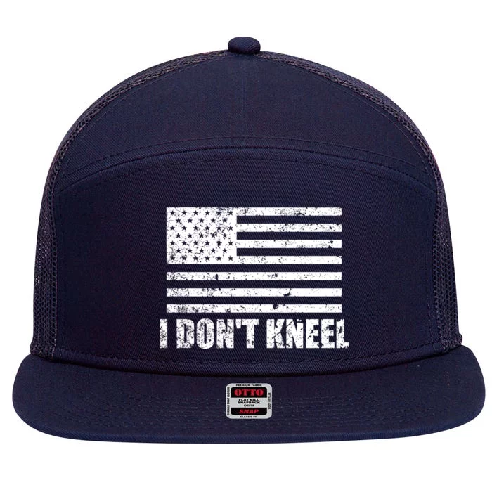 I Dont Kneel Distressed USA Flag 7 Panel Mesh Trucker Snapback Hat