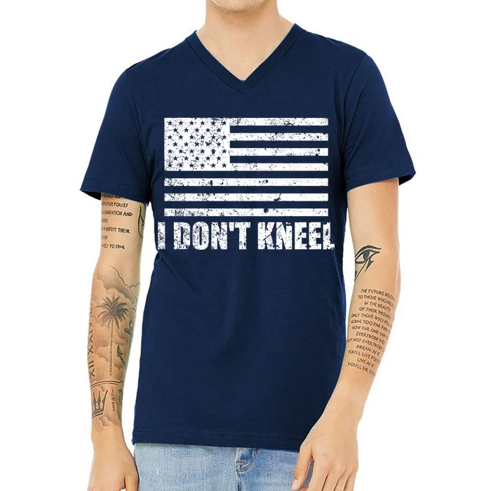 I Dont Kneel Distressed USA Flag V-Neck T-Shirt