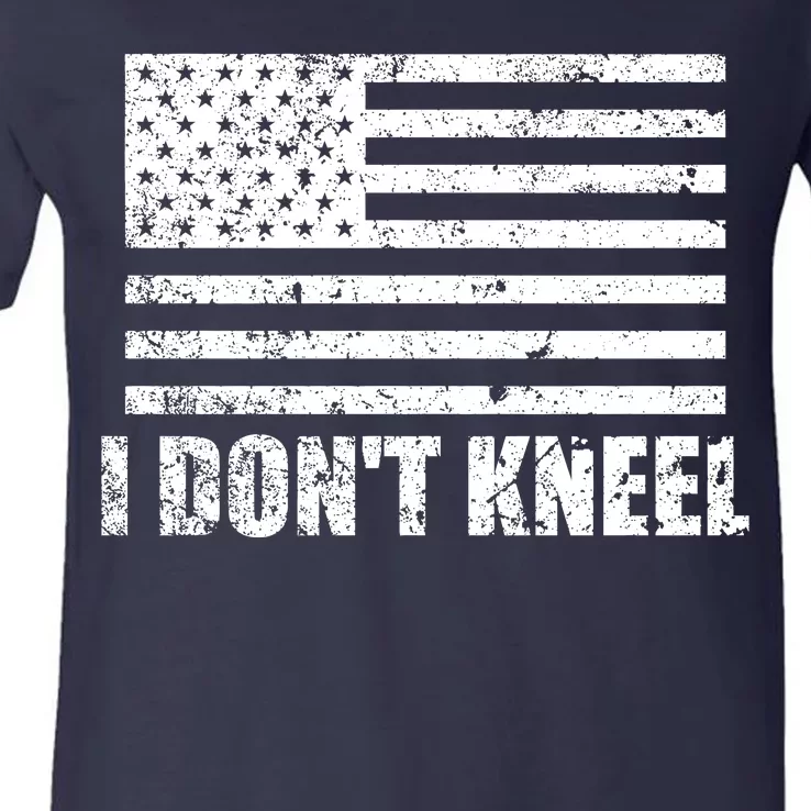 I Dont Kneel Distressed USA Flag V-Neck T-Shirt