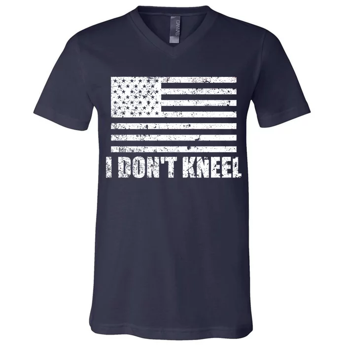 I Dont Kneel Distressed USA Flag V-Neck T-Shirt