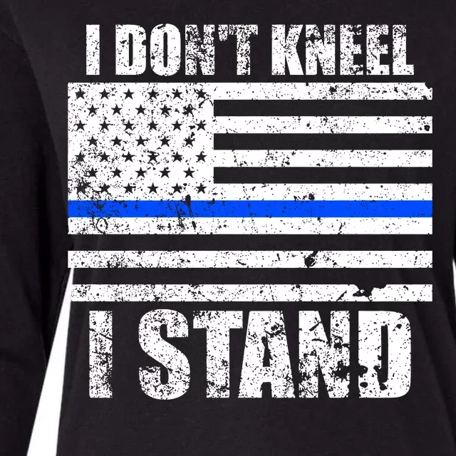 I Dont Kneel I Stand USA Blue Line Flag Womens Cotton Relaxed Long Sleeve T-Shirt