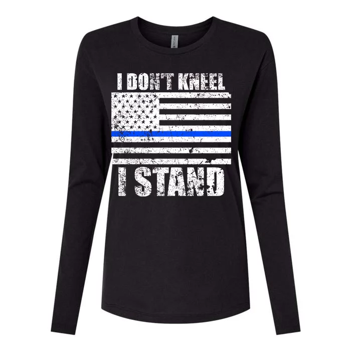 I Dont Kneel I Stand USA Blue Line Flag Womens Cotton Relaxed Long Sleeve T-Shirt