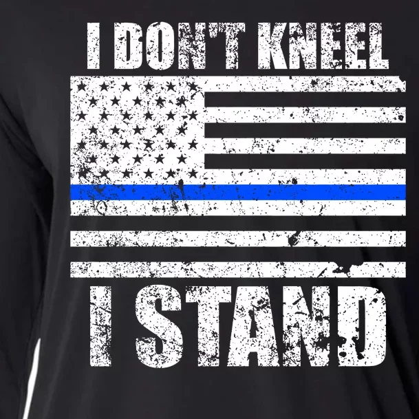 I Dont Kneel I Stand USA Blue Line Flag Cooling Performance Long Sleeve Crew