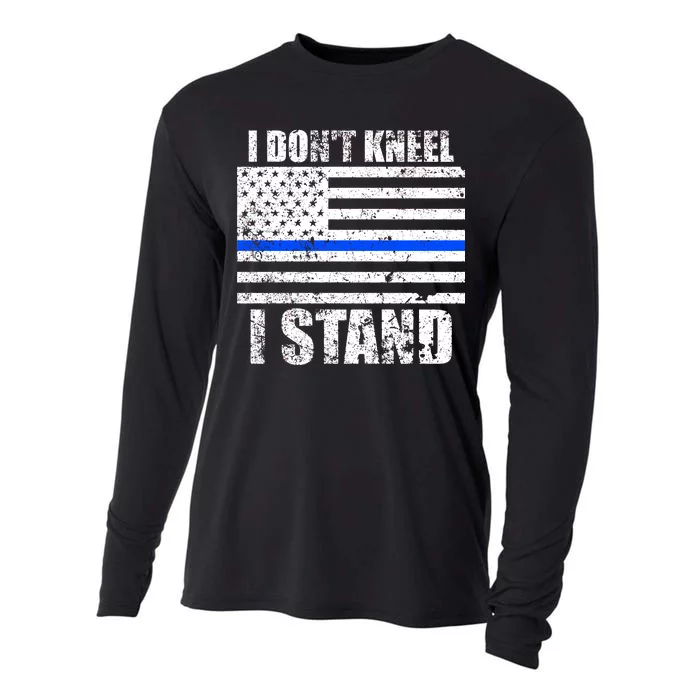 I Dont Kneel I Stand USA Blue Line Flag Cooling Performance Long Sleeve Crew