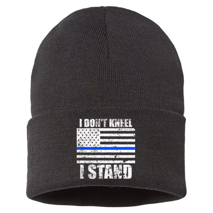 I Dont Kneel I Stand USA Blue Line Flag Sustainable Knit Beanie