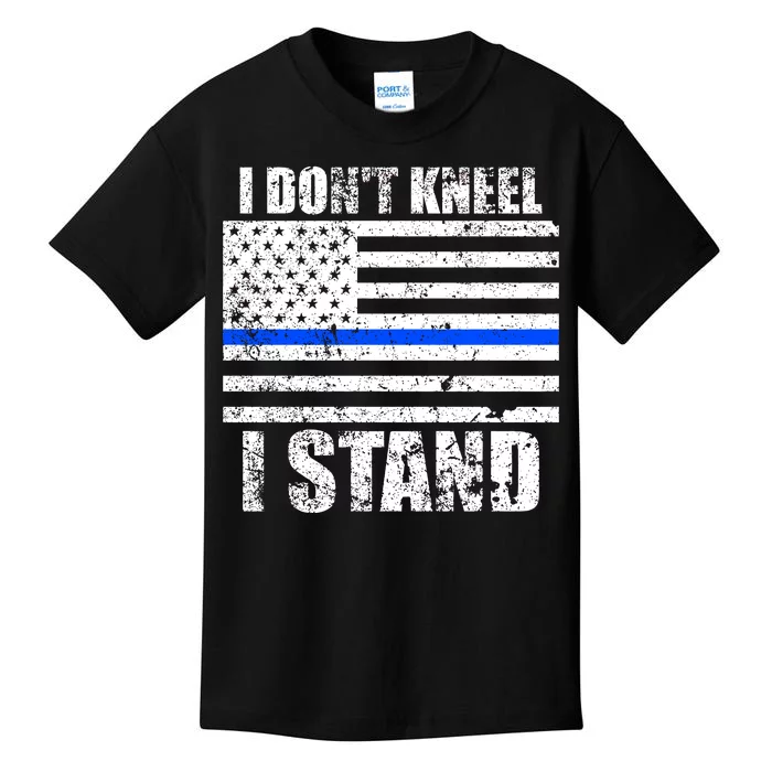 I Dont Kneel I Stand USA Blue Line Flag Kids T-Shirt