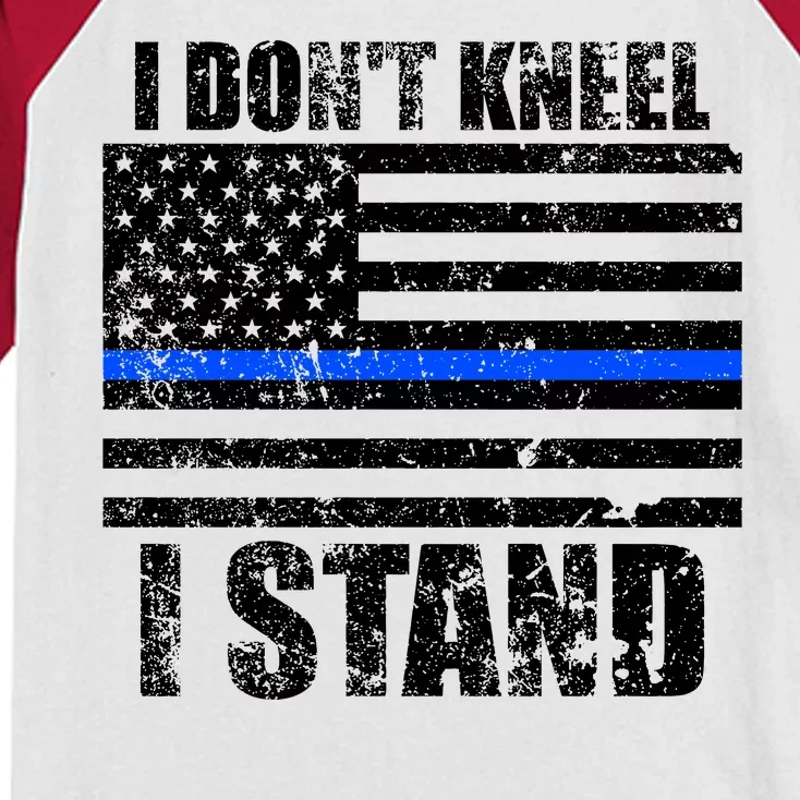 I Dont Kneel I Stand USA Blue Line Flag Kids Colorblock Raglan Jersey