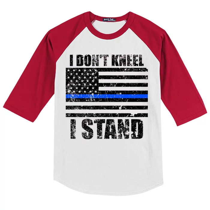 I Dont Kneel I Stand USA Blue Line Flag Kids Colorblock Raglan Jersey