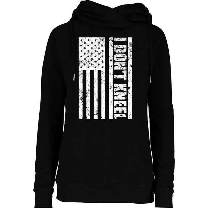 I Dont Kneel Vintage USA Flag Womens Funnel Neck Pullover Hood