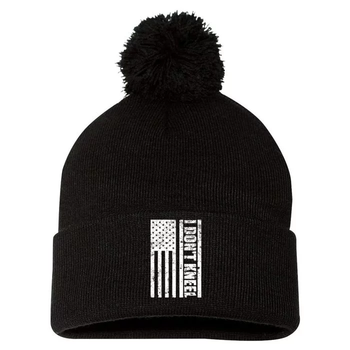 I Dont Kneel Vintage USA Flag Pom Pom 12in Knit Beanie