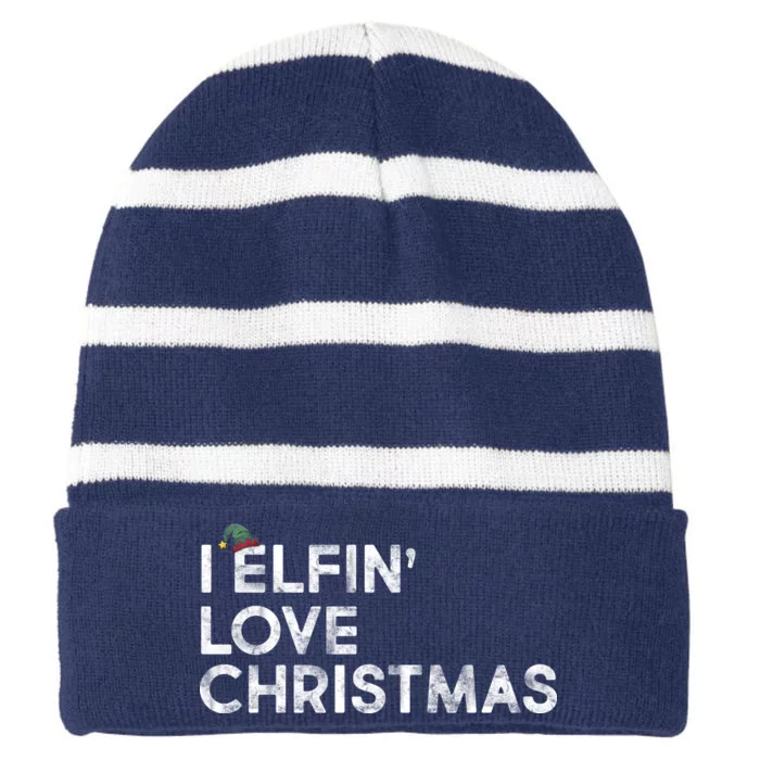 I Elfin Love Christmas Striped Beanie with Solid Band