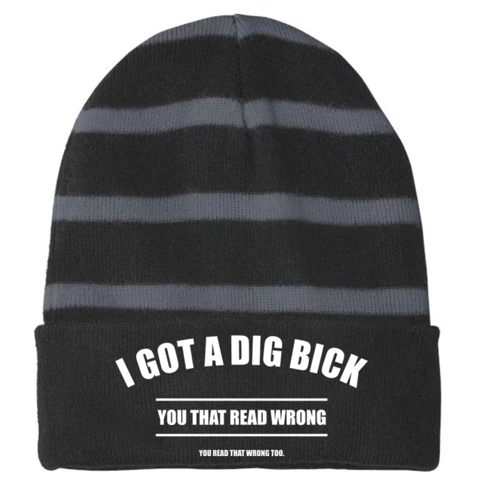 I Got a Dig Bick You Read That Wrong Funny Word Play Striped Beanie with Solid Band