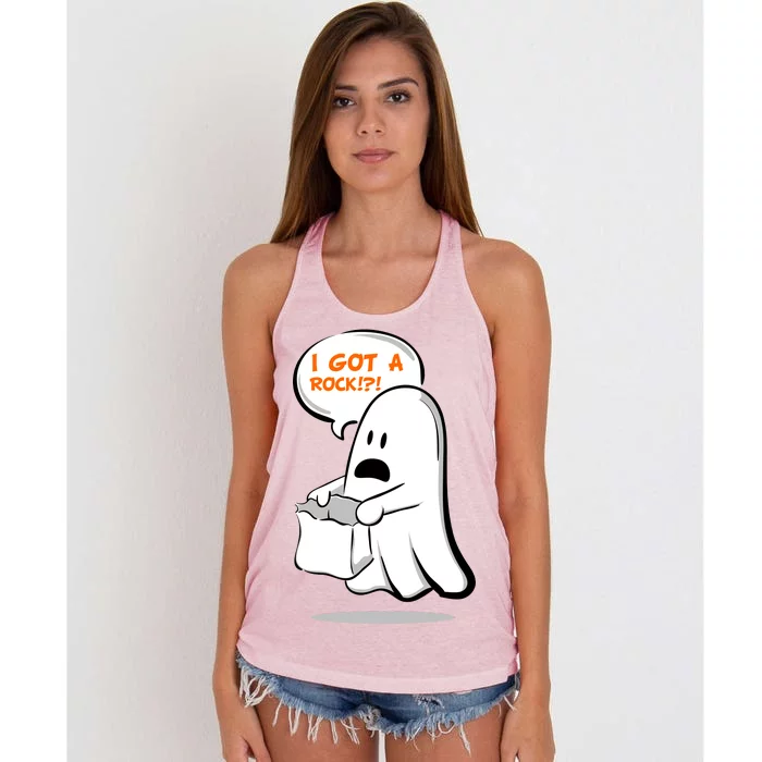 I Got A Rock!?! Halloween Ghost Trick or Treat Women's Knotted Racerback Tank