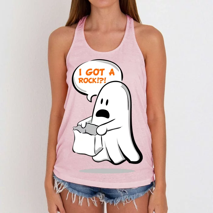 I Got A Rock!?! Halloween Ghost Trick or Treat Women's Knotted Racerback Tank