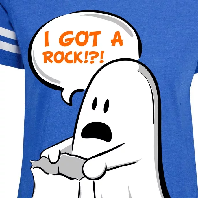 I Got A Rock!?! Halloween Ghost Trick or Treat Enza Ladies Jersey Football T-Shirt