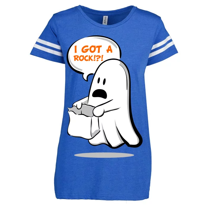 I Got A Rock!?! Halloween Ghost Trick or Treat Enza Ladies Jersey Football T-Shirt