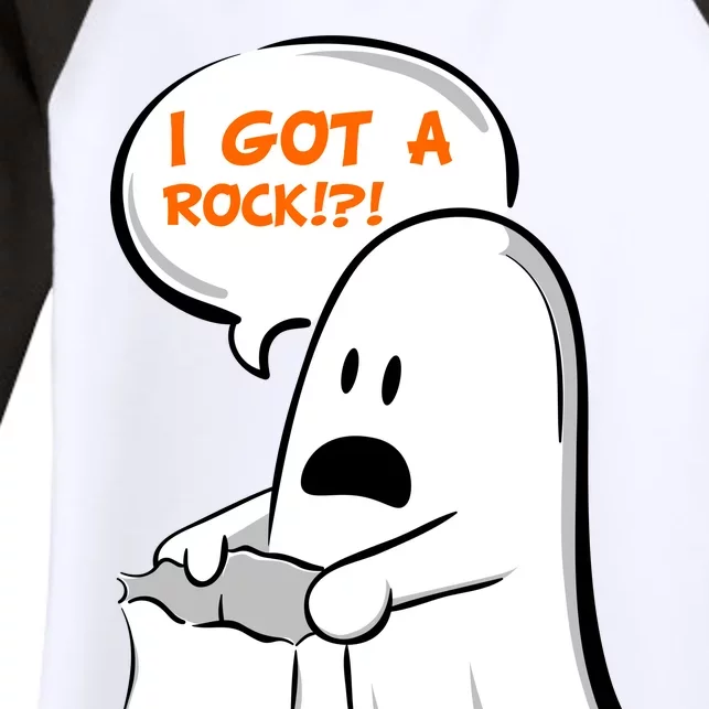 I Got A Rock!?! Halloween Ghost Trick or Treat Women's Tri-Blend 3/4-Sleeve Raglan Shirt