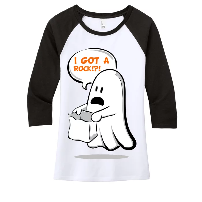 I Got A Rock!?! Halloween Ghost Trick or Treat Women's Tri-Blend 3/4-Sleeve Raglan Shirt