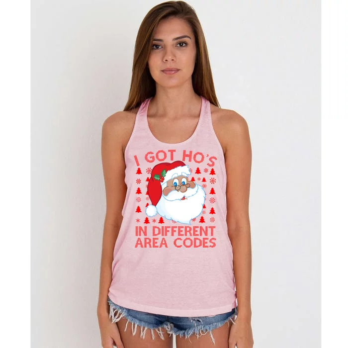 I Got Ho's In Different Aera Codes Santa Claus Ugly Christmas Women's Knotted Racerback Tank