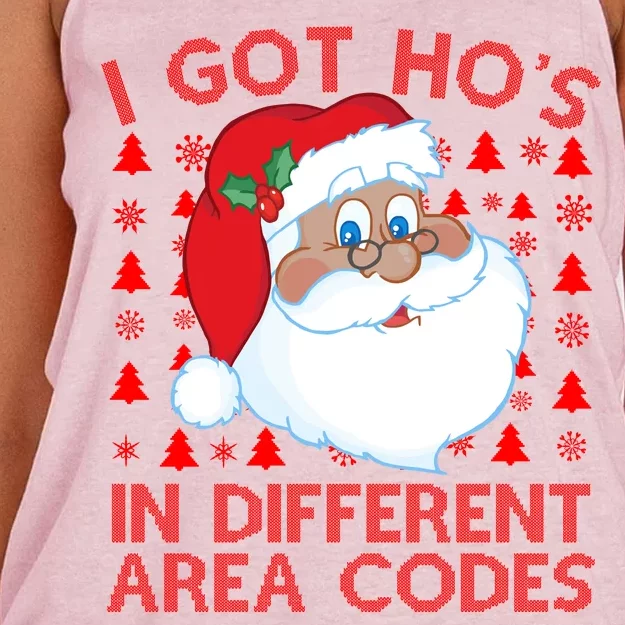 I Got Ho's In Different Aera Codes Santa Claus Ugly Christmas Women's Knotted Racerback Tank