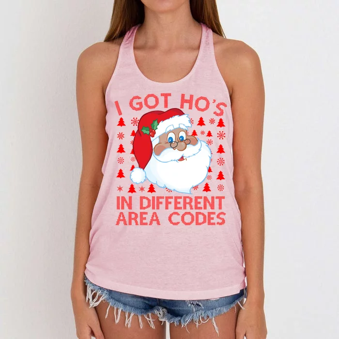 I Got Ho's In Different Aera Codes Santa Claus Ugly Christmas Women's Knotted Racerback Tank