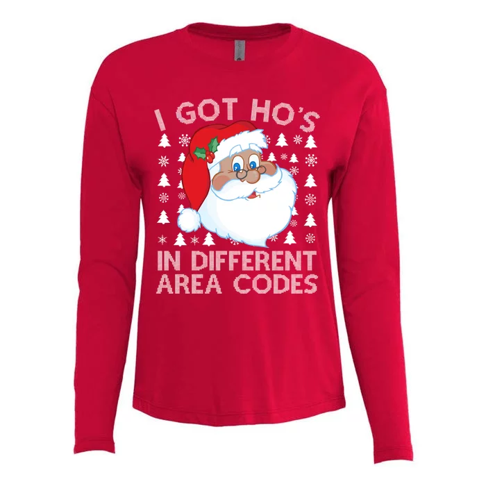 I Got Ho's In Different Aera Codes Santa Claus Ugly Christmas Womens Cotton Relaxed Long Sleeve T-Shirt