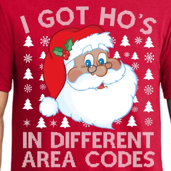 I Got Ho's In Different Aera Codes Santa Claus Ugly Christmas Pajama Set