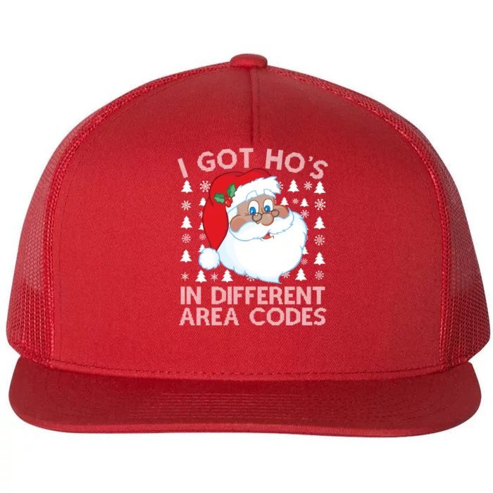 I Got Ho's In Different Aera Codes Santa Claus Ugly Christmas Flat Bill Trucker Hat