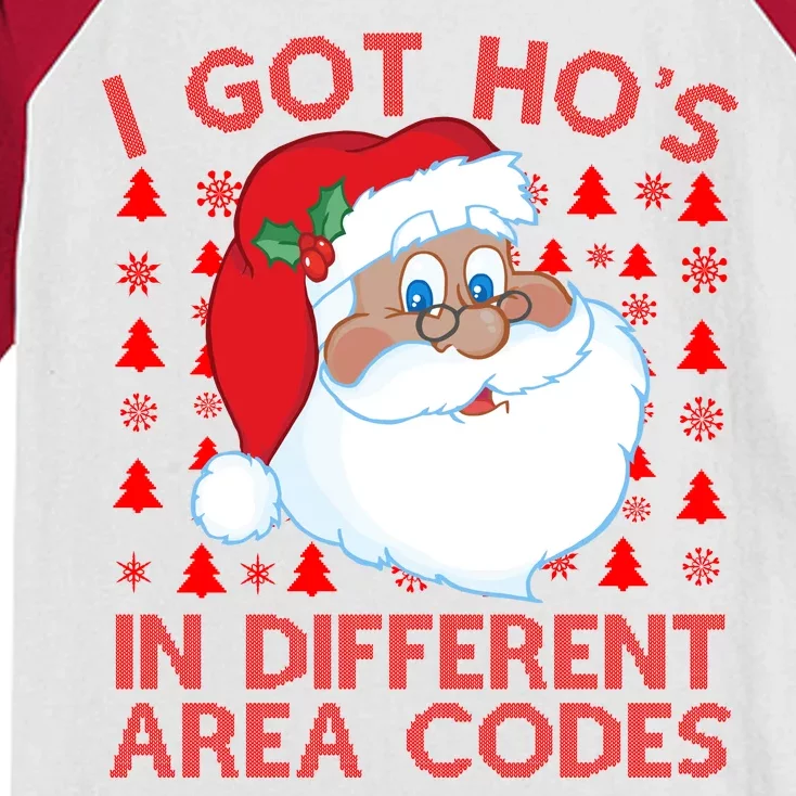 I Got Ho's In Different Aera Codes Santa Claus Ugly Christmas Kids Colorblock Raglan Jersey