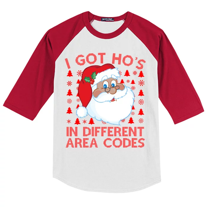 I Got Ho's In Different Aera Codes Santa Claus Ugly Christmas Kids Colorblock Raglan Jersey