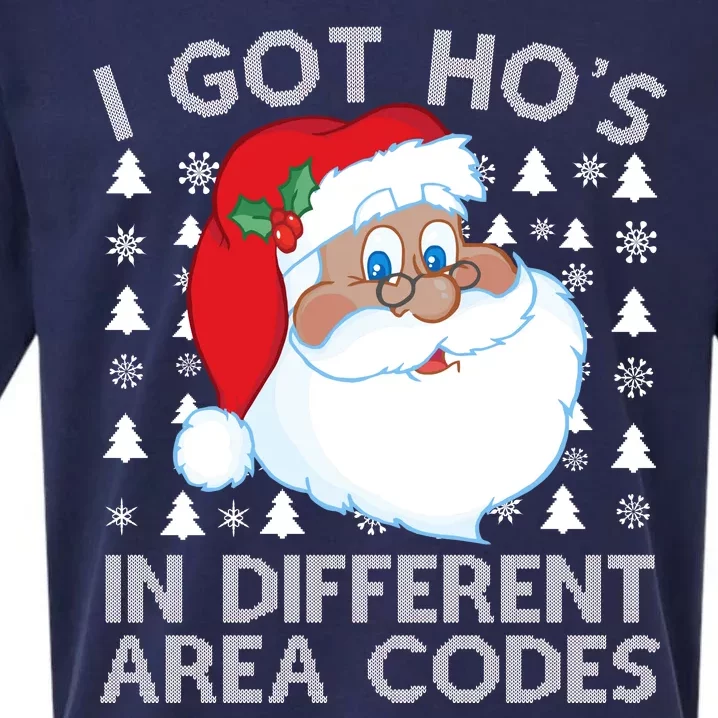 I Got Ho's In Different Aera Codes Santa Claus Ugly Christmas Sueded Cloud Jersey T-Shirt