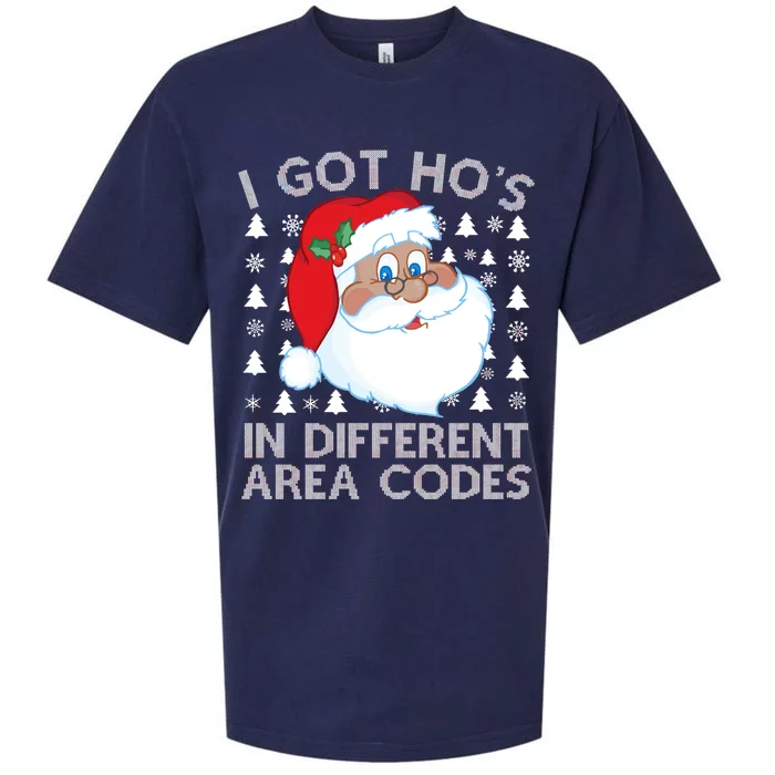 I Got Ho's In Different Aera Codes Santa Claus Ugly Christmas Sueded Cloud Jersey T-Shirt