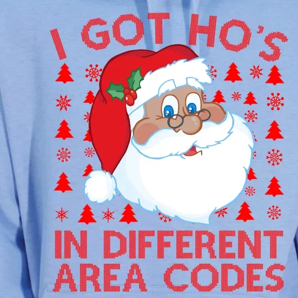 I Got Ho's In Different Aera Codes Santa Claus Ugly Christmas Unisex Surf Hoodie