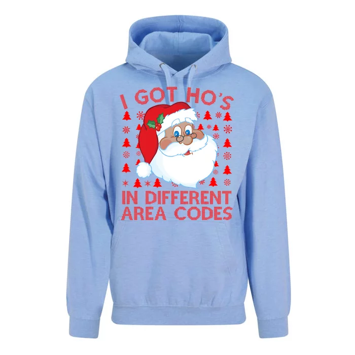 I Got Ho's In Different Aera Codes Santa Claus Ugly Christmas Unisex Surf Hoodie