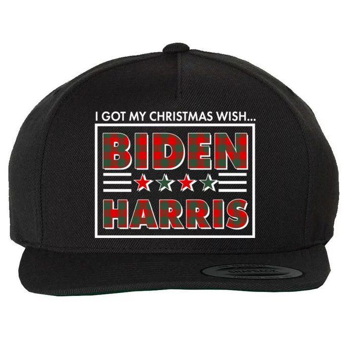 I Got My Christmas Wish Biden Harris Buffalo Plaid Wool Snapback Cap