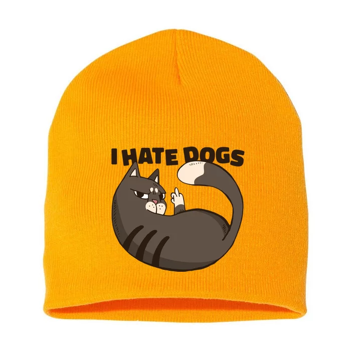 I Hate Dogs Cat Lover Funny Meme Short Acrylic Beanie