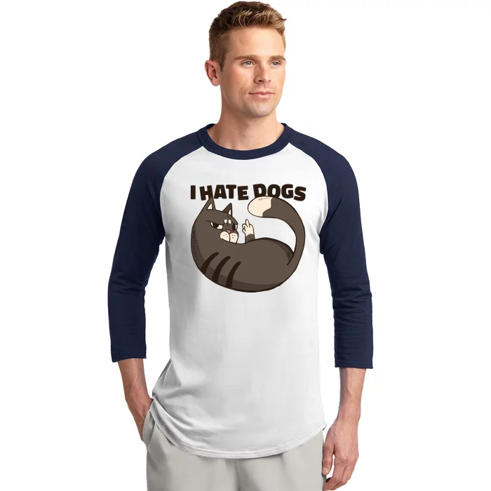 I Hate Dogs Cat Lover Funny Meme Baseball Sleeve Shirt