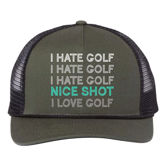 I Hate Golf Nice Shot I Love Golf Funny Retro Rope Trucker Hat Cap