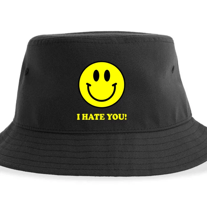 I Hate You Funny Smiley Face Emoji Sustainable Bucket Hat