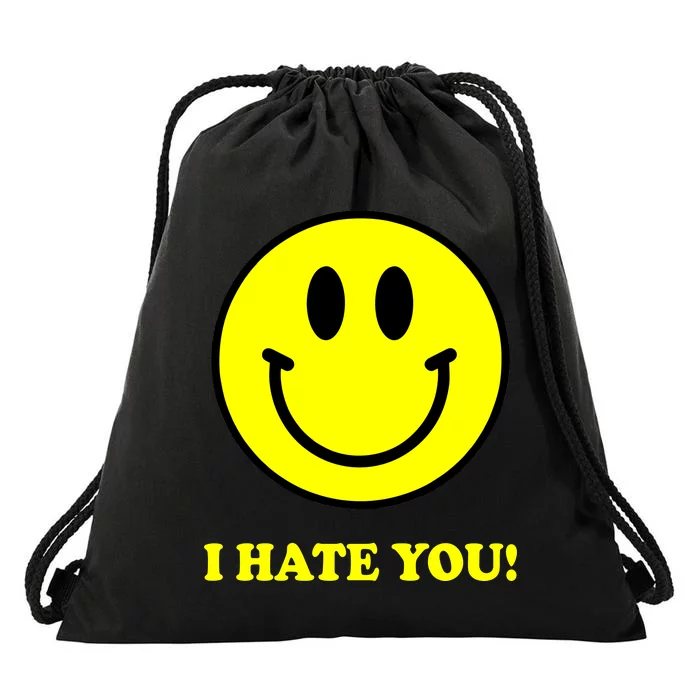 I Hate You Funny Smiley Face Emoji Drawstring Bag