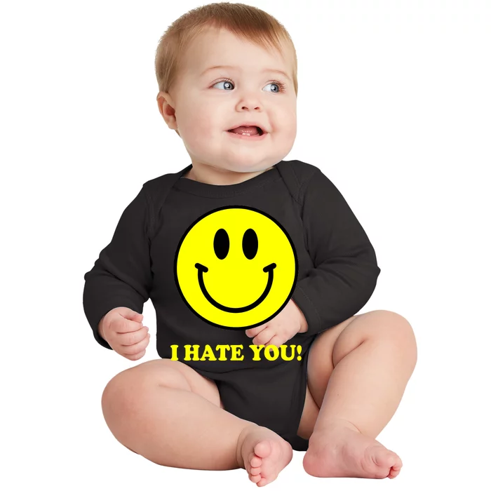 I Hate You Funny Smiley Face Emoji Baby Long Sleeve Bodysuit