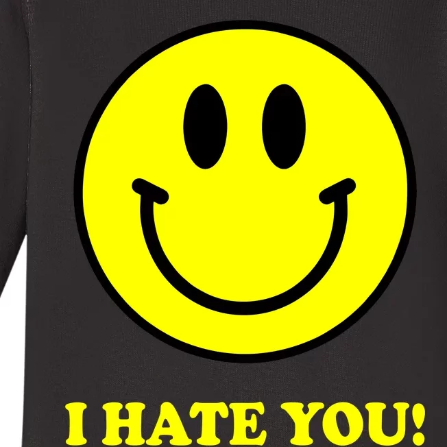 I Hate You Funny Smiley Face Emoji Baby Long Sleeve Bodysuit