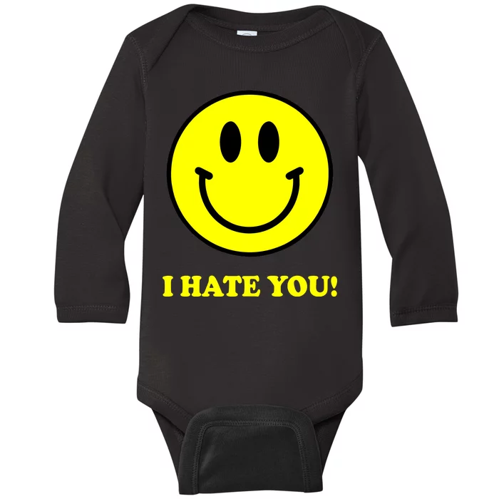 I Hate You Funny Smiley Face Emoji Baby Long Sleeve Bodysuit