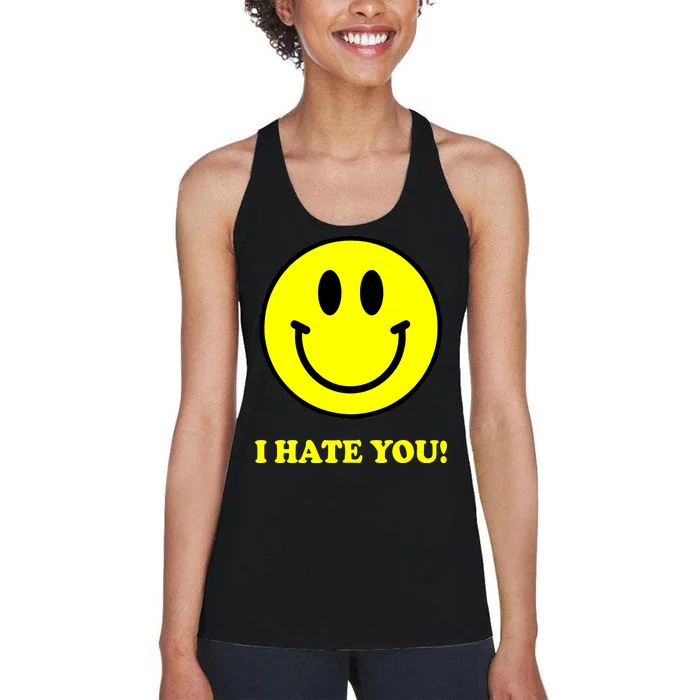 I Hate You Funny Smiley Face Emoji Women's Racerback Tank